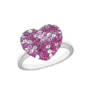Effy Pink Sapphire and White Heart Cluster Silver Ring sz 7